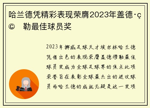 哈兰德凭精彩表现荣膺2023年盖德·穆勒最佳球员奖